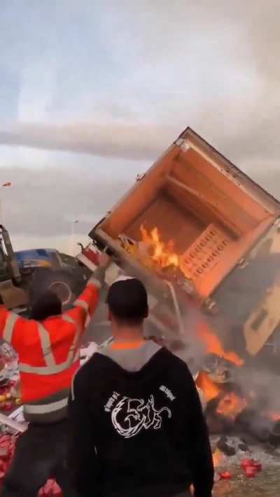 French farmers burning and destroying Spanish trucks and food. French president claims Spain and Italy are doing unfair competition. Spain claims the EU farming laws are similar for all countries and France is prohibiting Spain to the EU free trade. EU is