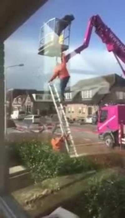 DBS using the ladder like that and ignoring safety!