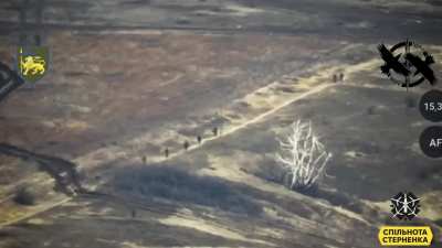 Russian infantry harassed by the 60th Mechanized Brigade FPV drones