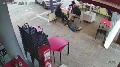 People having lunch with their dog get hit by an out of control driver