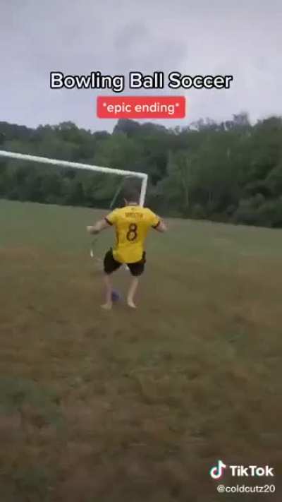 Playing soccer with a bowling ball and perfect winning scream