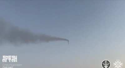 Missile launch at a Russian warplane from the Ukrainian Defense Ministry's GUR gunboat during the battle near the 