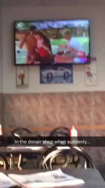 In the donair shop when suddenly...