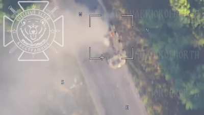 Ru Pov: Destruction of a Ukrainian APC by Lancet loitering munition in the Kursk Region
