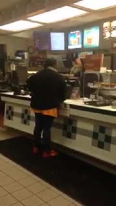 Woman has no time for a wrong order.