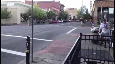 Scooter-guy stops to grab a buddy’s hat out of the road, SUV driver enraged by this hit scooter guy & drives off (Vancouver, WA)