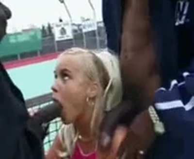 Tennis babe sucking cock