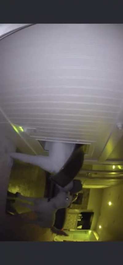 The prank my kids and I left for my husband to find on the camera tomorrow (kid is in a morph suit)
