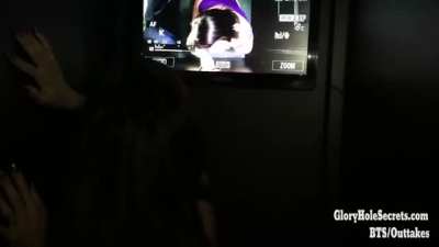Watching From Both Sides Of The Gloryhole - Eleyce Licks Mila Jade's Pussy