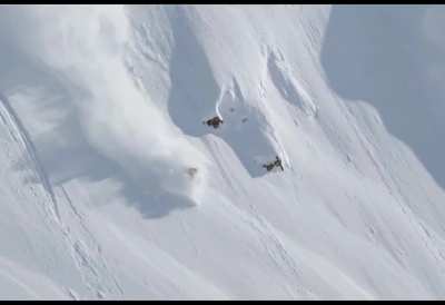 Pro skier Sam Smoothy escapes from an avalanche, performs a front flip over a cliff then recovers from an impossible crash