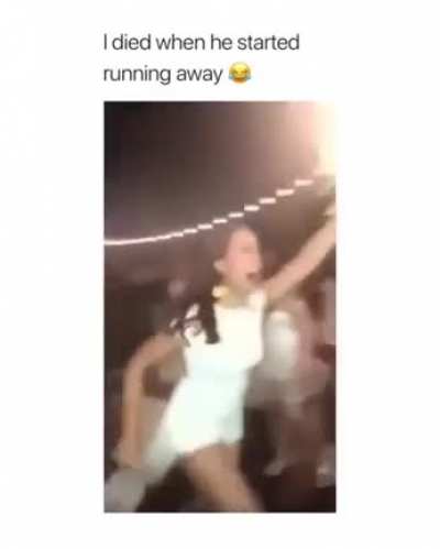 Guy runs away after his girlfriend catches the bouquet