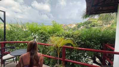 Fucking a little sex doll with a big dick on my balcony overlooking the city.