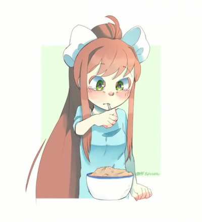 Monika eating real food for the first time by @theotakubutter on Twitter