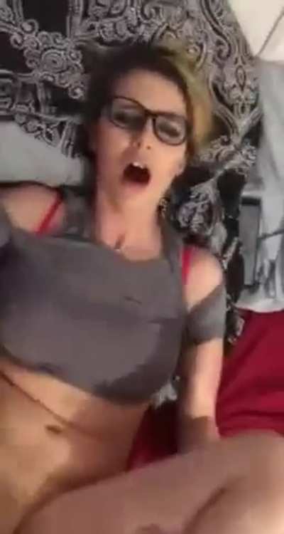 Nerd blonde slut takes a dick in her shaved wet pussy