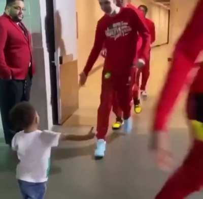 His little laugh at the end.