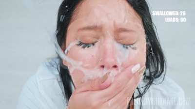Failed swallowing ~ spitting a large amount of cum in slow motion 🤯