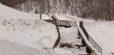 Jumping an improvised ski ramp