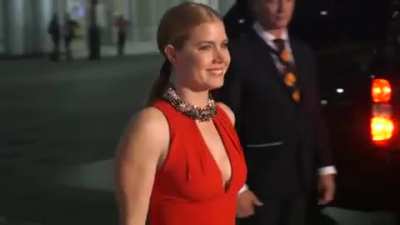 Amy arriving at a red carpet, waving hello