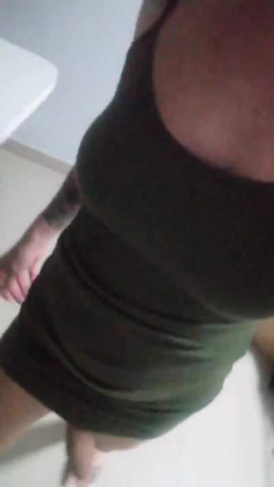T-girl in tights dress bulges