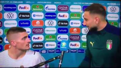 Donnarumma translates Italian to Marco apparently communication is hard after the Italian victory