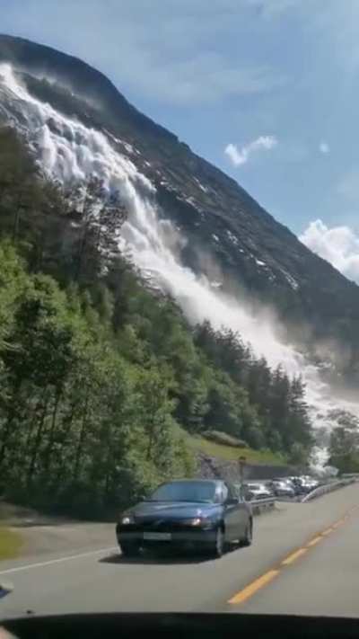 Langfoss Mountain Waterfall in Norway