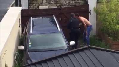 French gendarme takle crazy woman with a gun