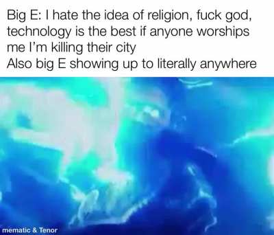 “Religion is wrong” *descends from the clouds surrounded by his own theme music*