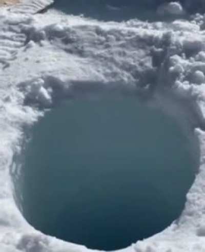 Ice dropped down a hole 450ft deep