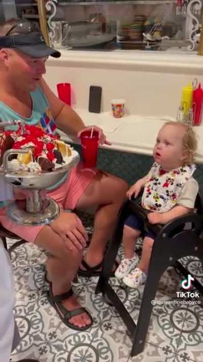 When he sees the sundae…