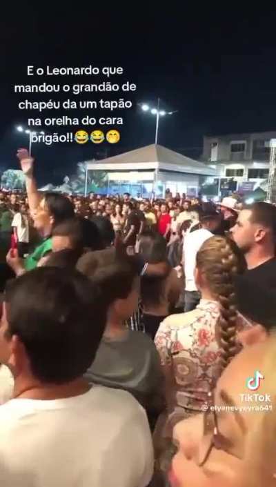 singer stop the show because of a bully, ask for help from the big dude on the crowd and he got served (0:54)
