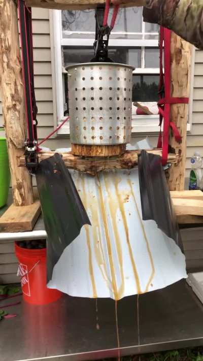 I made a cider press out of firewood logs and scrap from a recent roofing project, total success in my book.