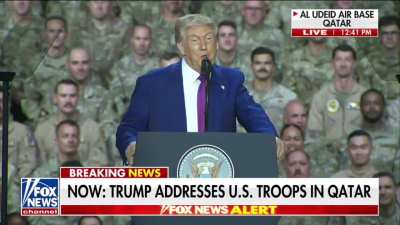 Trump to American troops stationed at Al-Udeid Air Base in Qatar: “As you know, we won 3 elections—and some people want us to do a fourth. I don’t know, we’ll have to think about that. You saw the new hat: Trump 2028. We’re driving the left crazy.” (Trump