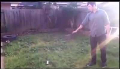 Throwing a knife at a can of spray-paint. What could happen?