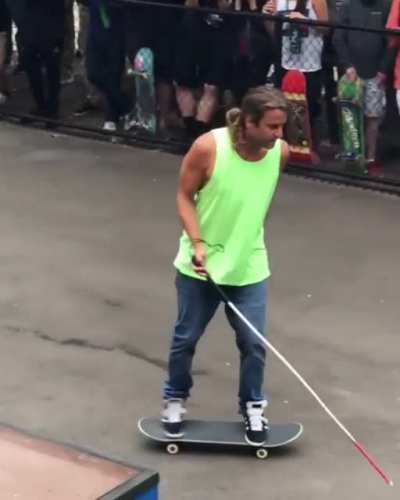 Blind skater, Dan Mancina, lines up for a 50/50