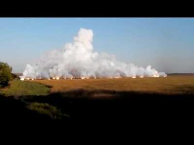 Two clips that show a failed launch of a Ukrainian Tochka-U missile, a few moments later a second launcher successfully fires another missile, near Debaltseve [August 2014]
