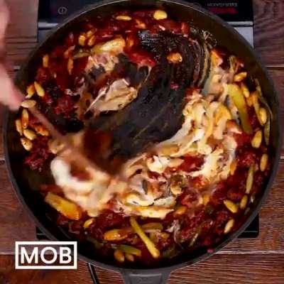Chorizo and Charred Spring Onion Rigatoni