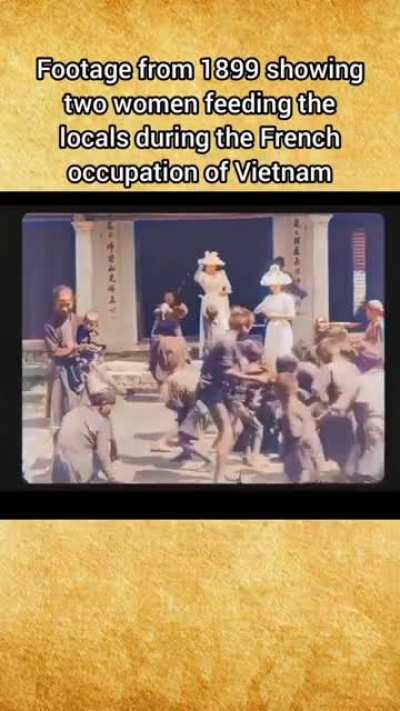 Footage from 1899 showing two women feeding locals during the French occupation of Vietnam