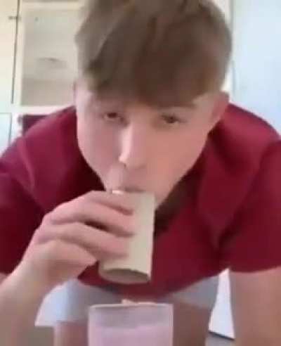Idiot tries drinking milk with toilet roll
