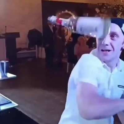 This man got amazing bottle flipping skills...