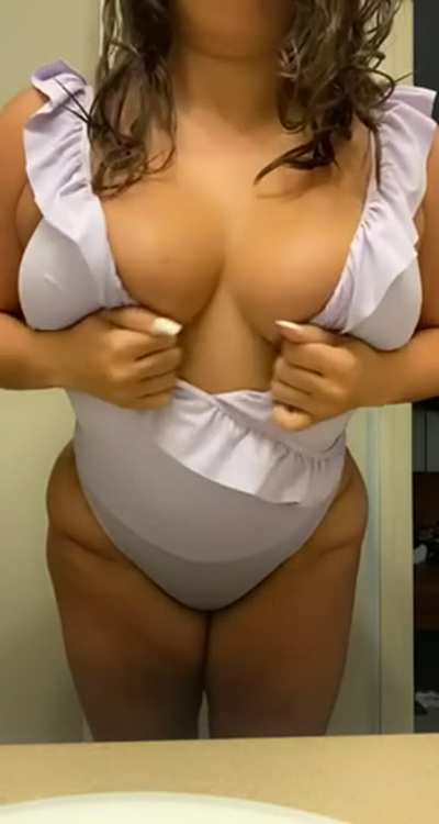New swimsuit. Hope they don’t fall out 😉 [reveal]