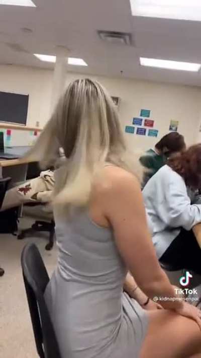 Fifth period swap class was always the best. For this month’s assignment, I had this blond hottie all to myself. Well, to myself and my trusty camera man of course ;) The look on her face while I made tiktoks and flirted with a nerd like you was priceless