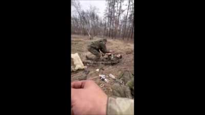 Two Russian soldiers step on mines somewhere in Ukraine. Spring 2024