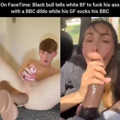 Twink BF fucks his ass with a dildo while his GF sucks BBC