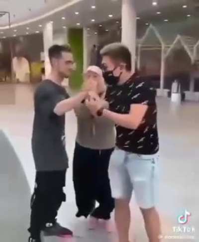 Man helping grandma