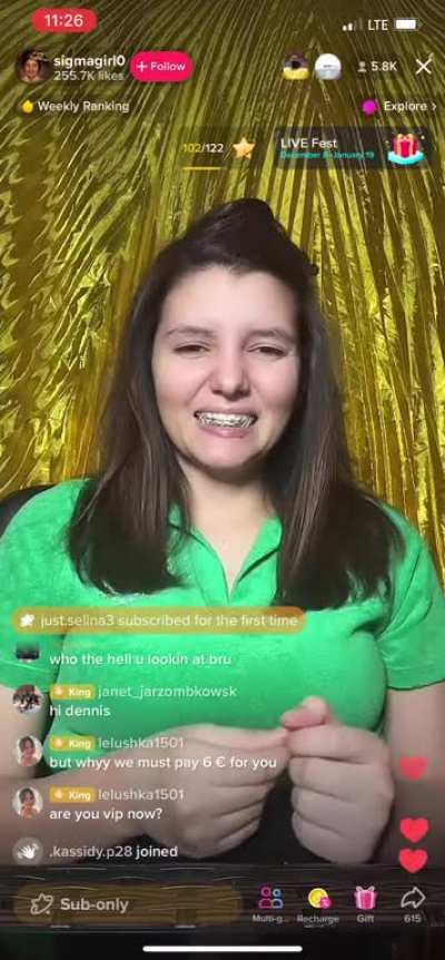 Sigmagirl0 - the conspiracies were flying that she was actually a missing girl, and comments fly telling her to do X if she’s in danger. I can’t help but not believe it. It pops up as a live on my FYP at least once a day. It’s so weird but I feel like if 