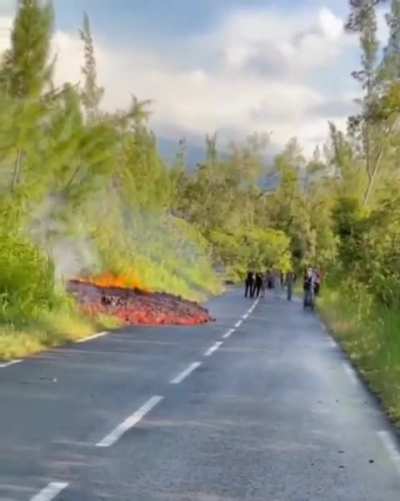 Reunion Island Reunion France - March 13 2026 - Lava flows from Piton de la Fournaise shield volcano cross rn2 coastal road