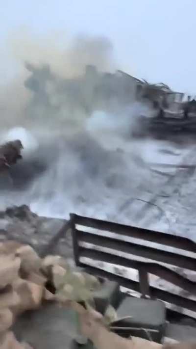 Archival footage of Ukranian T-80 tanks engaging enemy positions in the village of Ivanivske, Bakhmut district, Donetsk region 