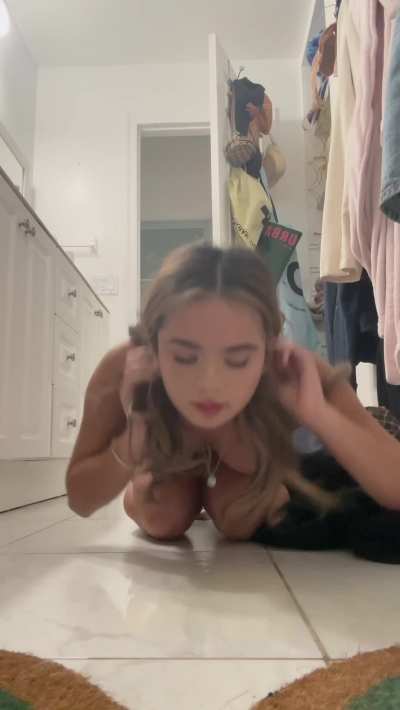Wild piss slut laps up her own piss off the floor