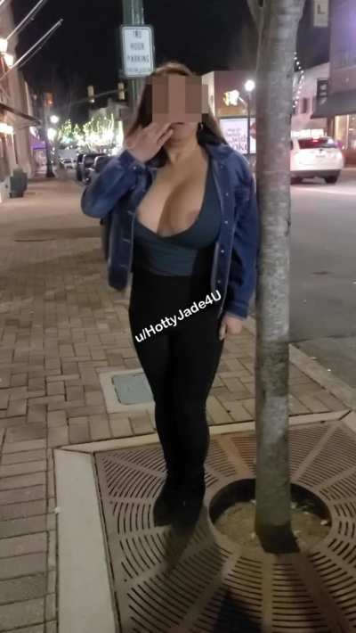 My mommy milkers on the sidewalk