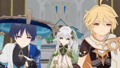 Adopted child, mother (Dendro Archon) and father (sage) with airbo EVERYBODY [Out of Character Note]